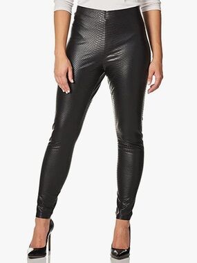 HUE Women's Sleek High-Waist Vegan Croco Leather Leggings Black Size Large NWOT
